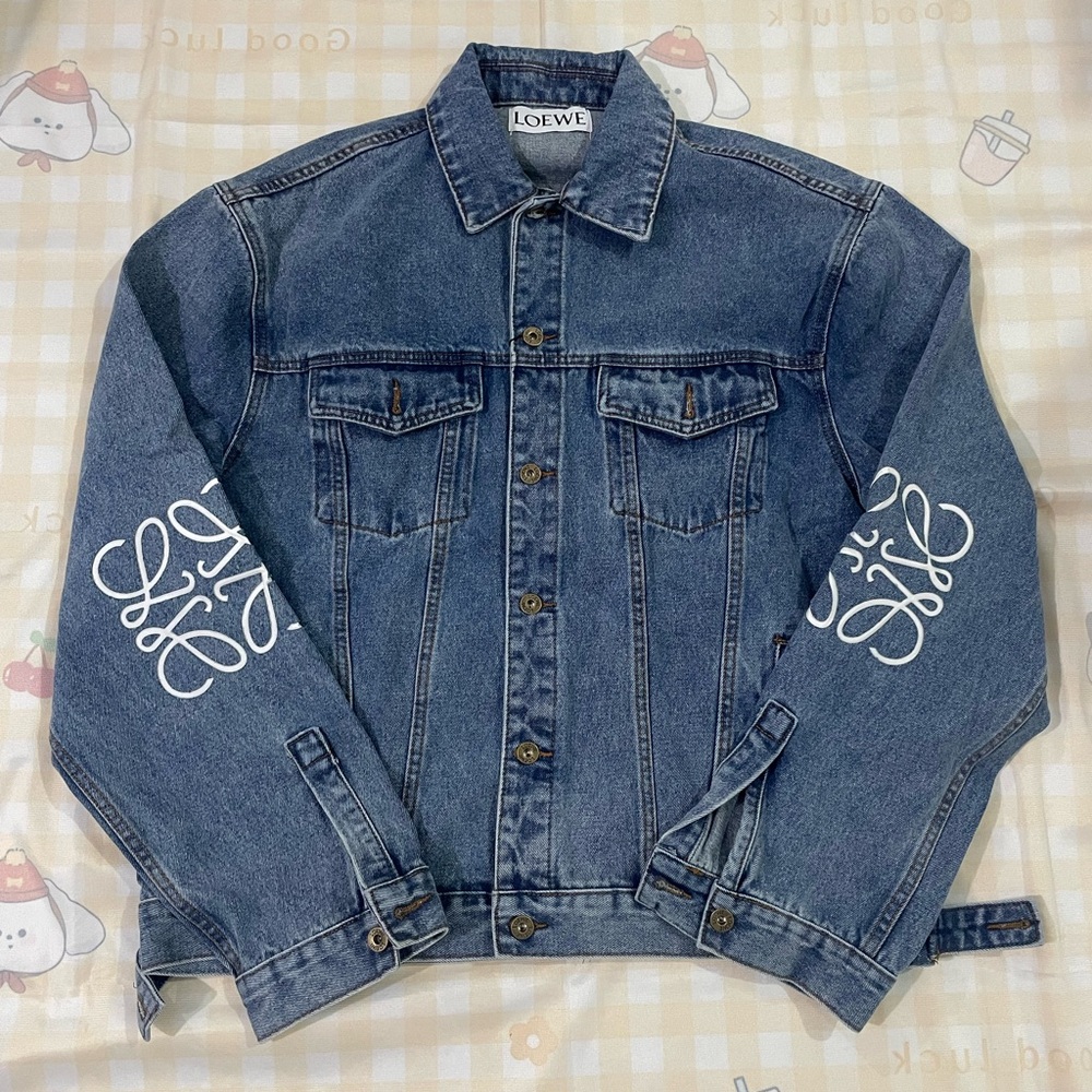 LOEWE Blue Denim Jacket with Signature Sleeve Print